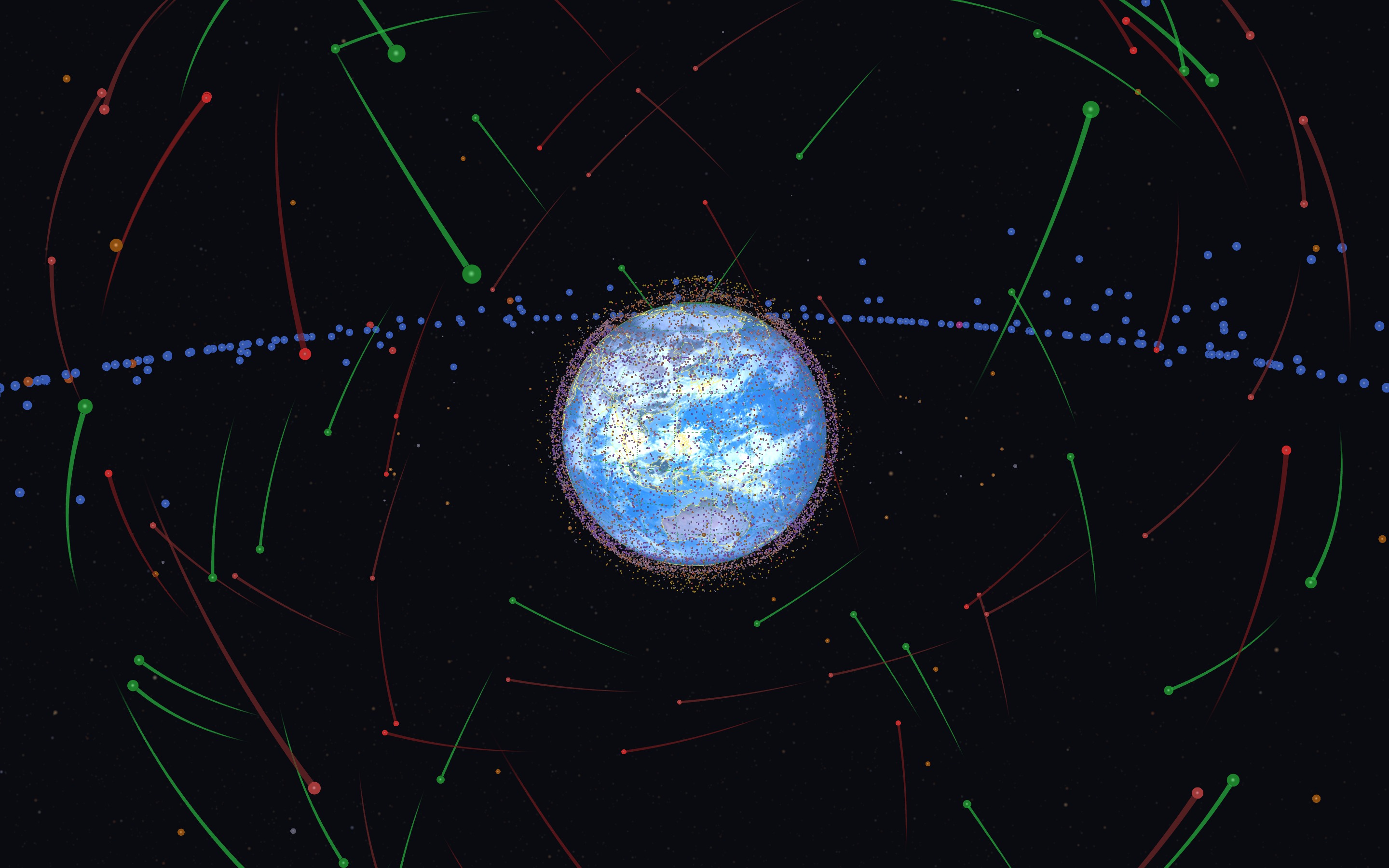 Web app showing full globe with 10,000+ satellites